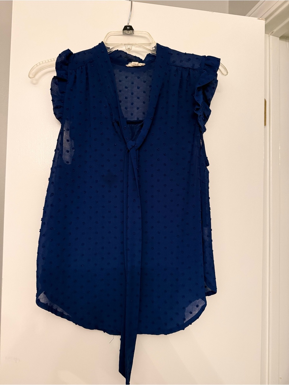 Women’s Swiss Dot Tie-Neck Sleeveless Camisole in Deep Blue